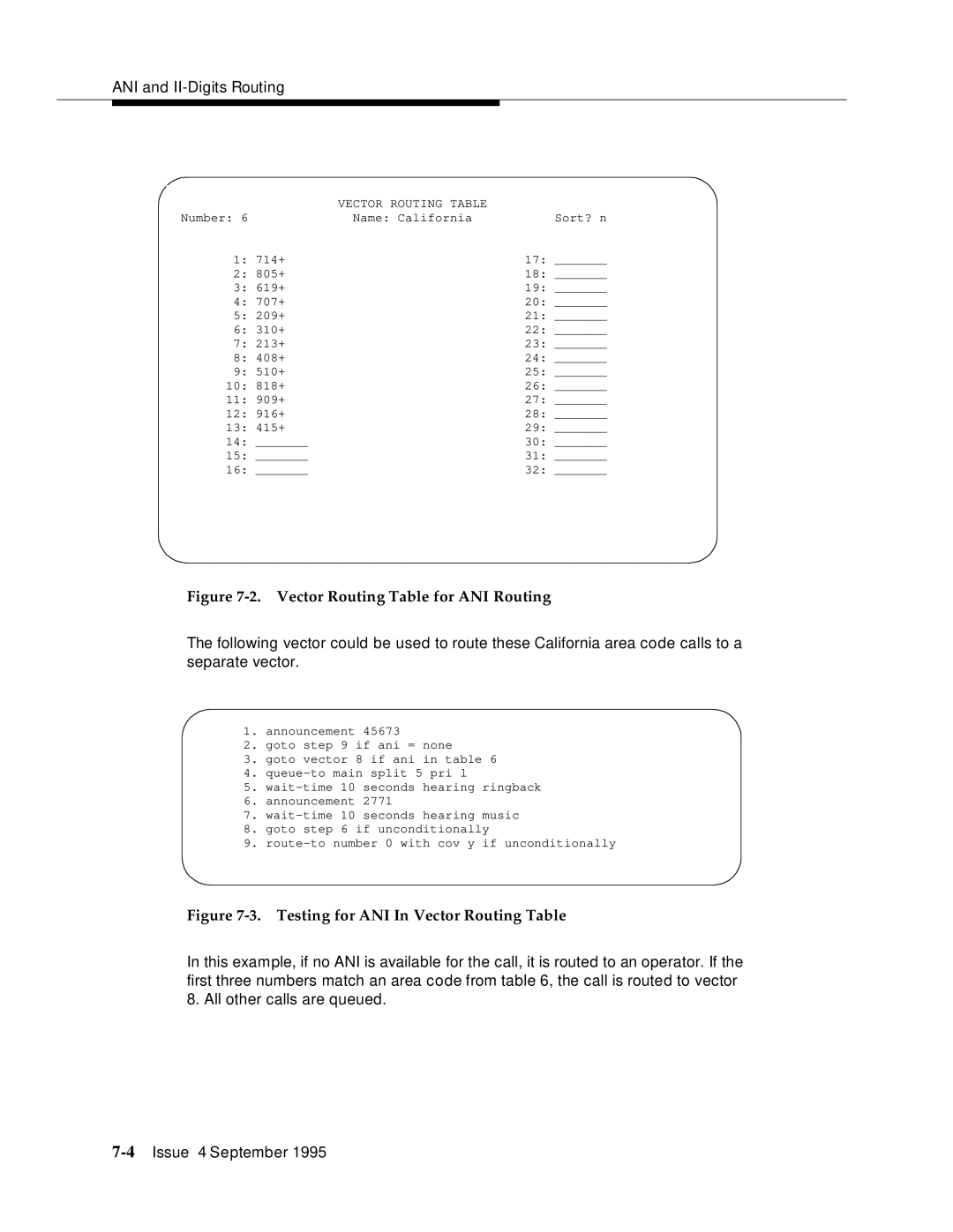 AT&T 555-230-520 manual Vector Routing Table for ANI Routing 