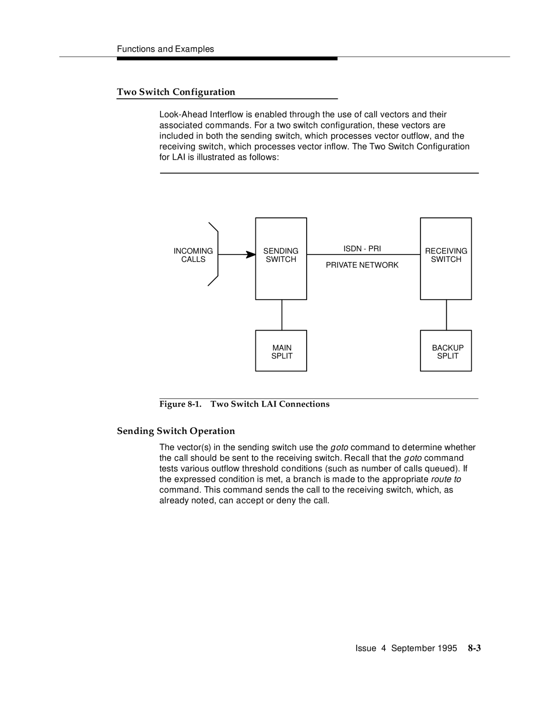 AT&T 555-230-520 manual Two Switch Configuration, Sending Switch Operation 