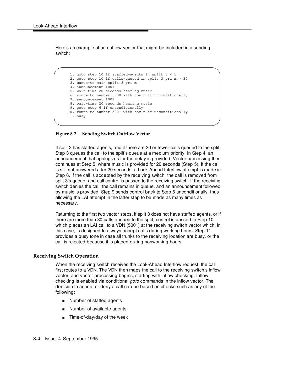 AT&T 555-230-520 manual Receiving Switch Operation, Sending Switch Outflow Vector 