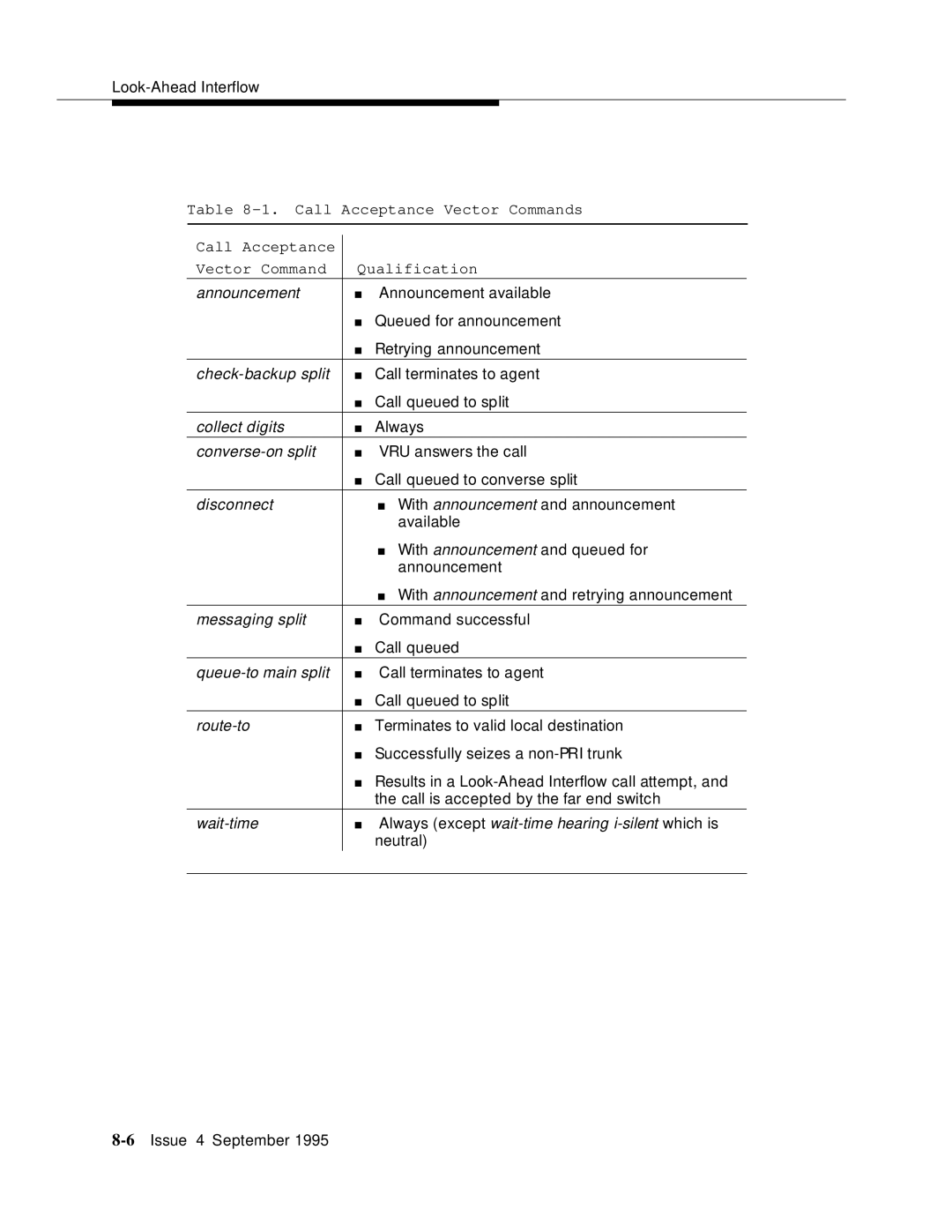 AT&T 555-230-520 manual Call Acceptance Vector Commands, Call Acceptance Vector Command Qualification 