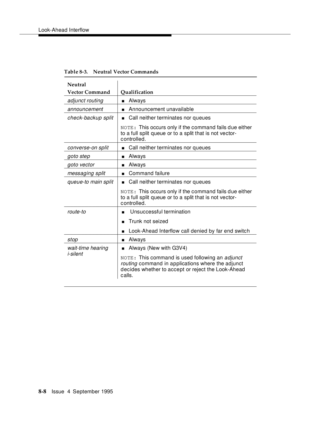 AT&T 555-230-520 manual Neutral Vector Commands, Neutral Vector Command Qualification 