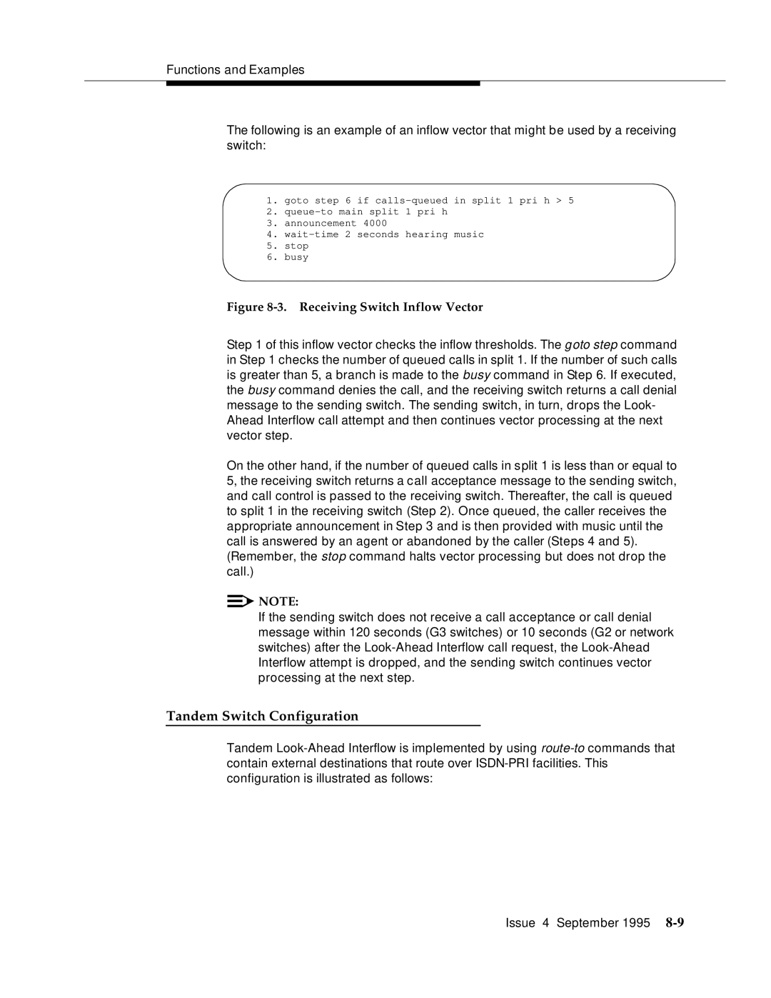 AT&T 555-230-520 manual Tandem Switch Configuration, Receiving Switch Inflow Vector 