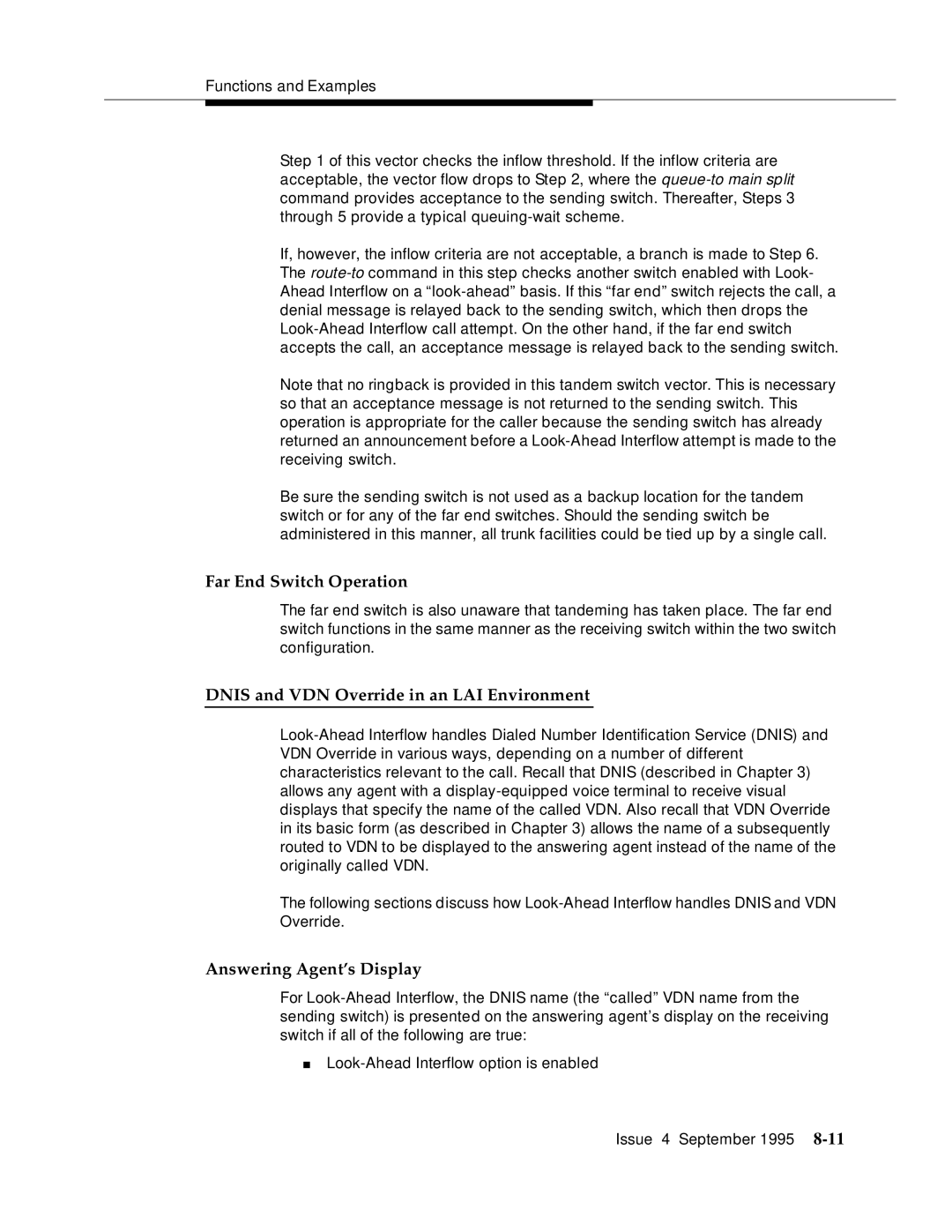 AT&T 555-230-520 manual Far End Switch Operation, Dnis and VDN Override in an LAI Environment, Answering Agent’s Display 