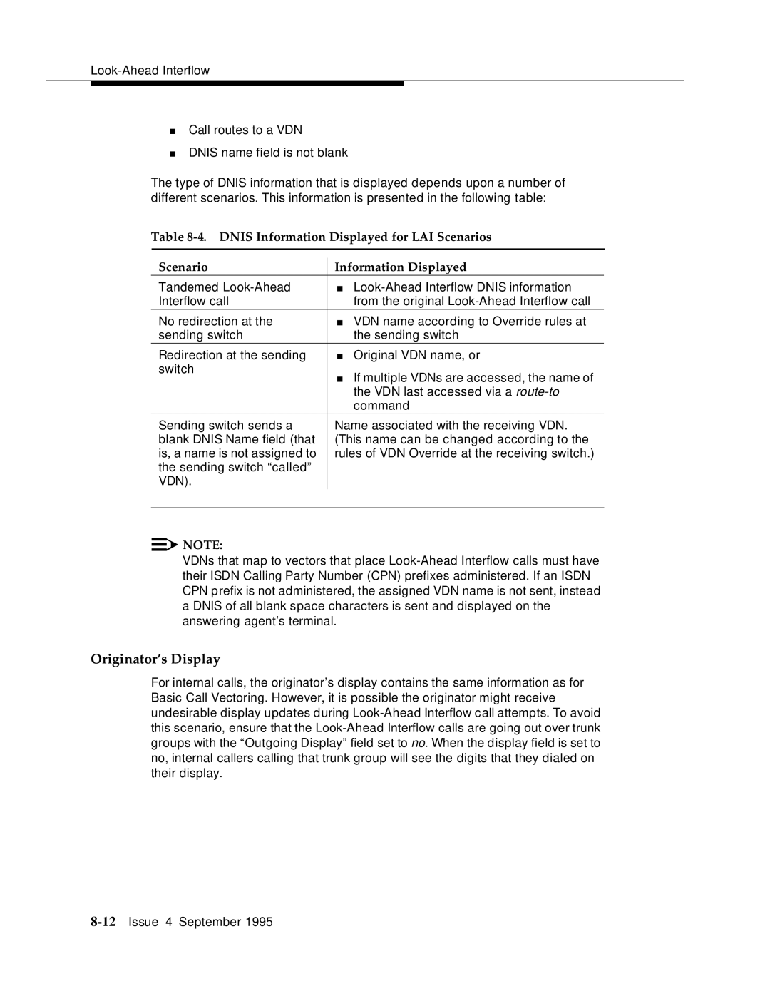 AT&T 555-230-520 manual Originator’s Display, Dnis Information Displayed for LAI Scenarios 