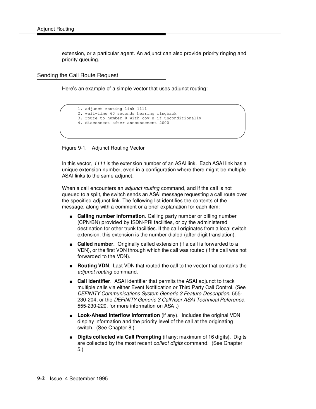 AT&T 555-230-520 manual Sending the Call Route Request, Adjunct Routing Vector 