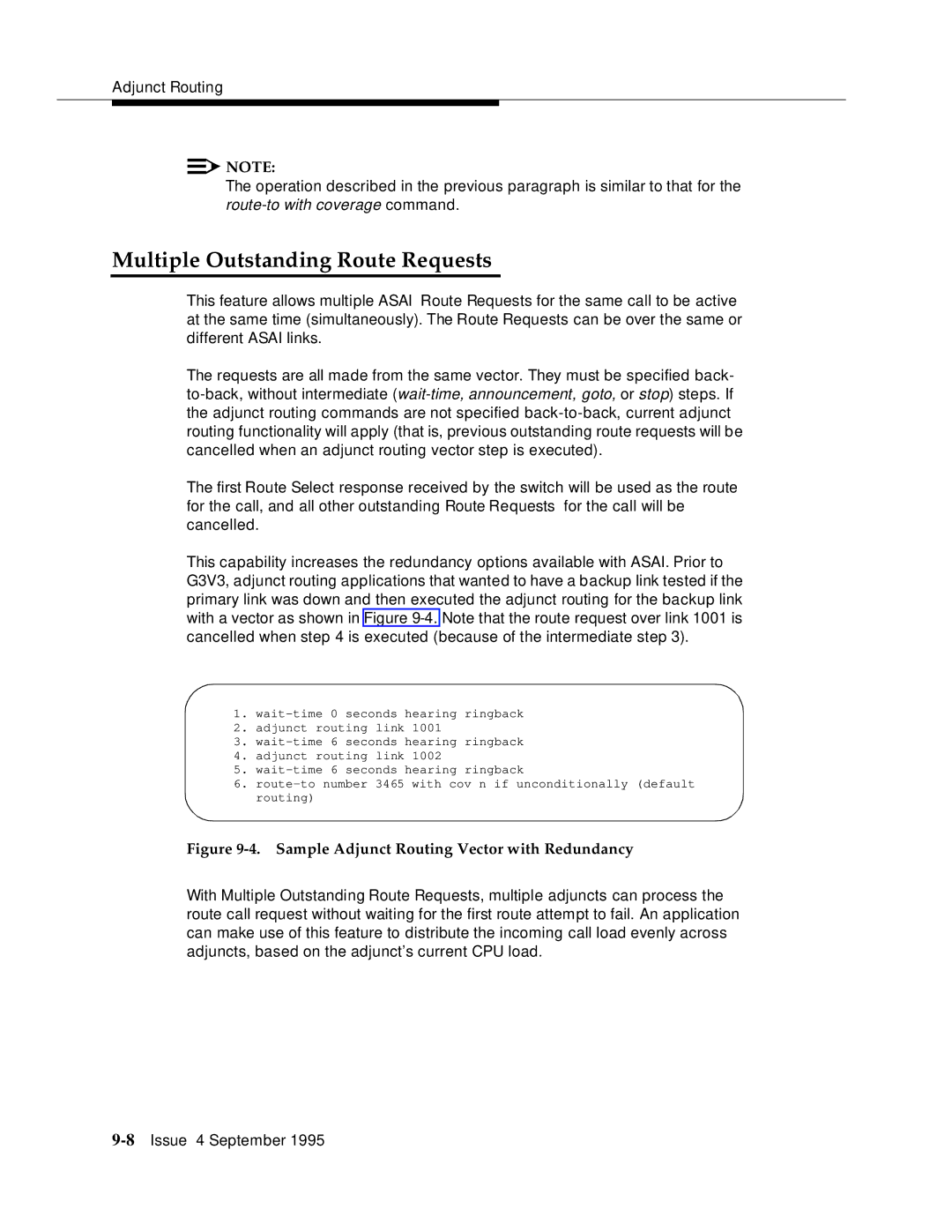 AT&T 555-230-520 manual Multiple Outstanding Route Requests, Sample Adjunct Routing Vector with Redundancy 