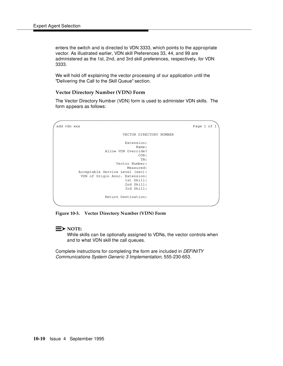 AT&T 555-230-520 manual Vector Directory Number VDN Form 