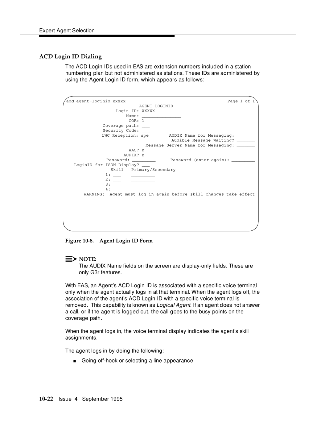 AT&T 555-230-520 manual ACD Login ID Dialing, Agent Login ID Form 