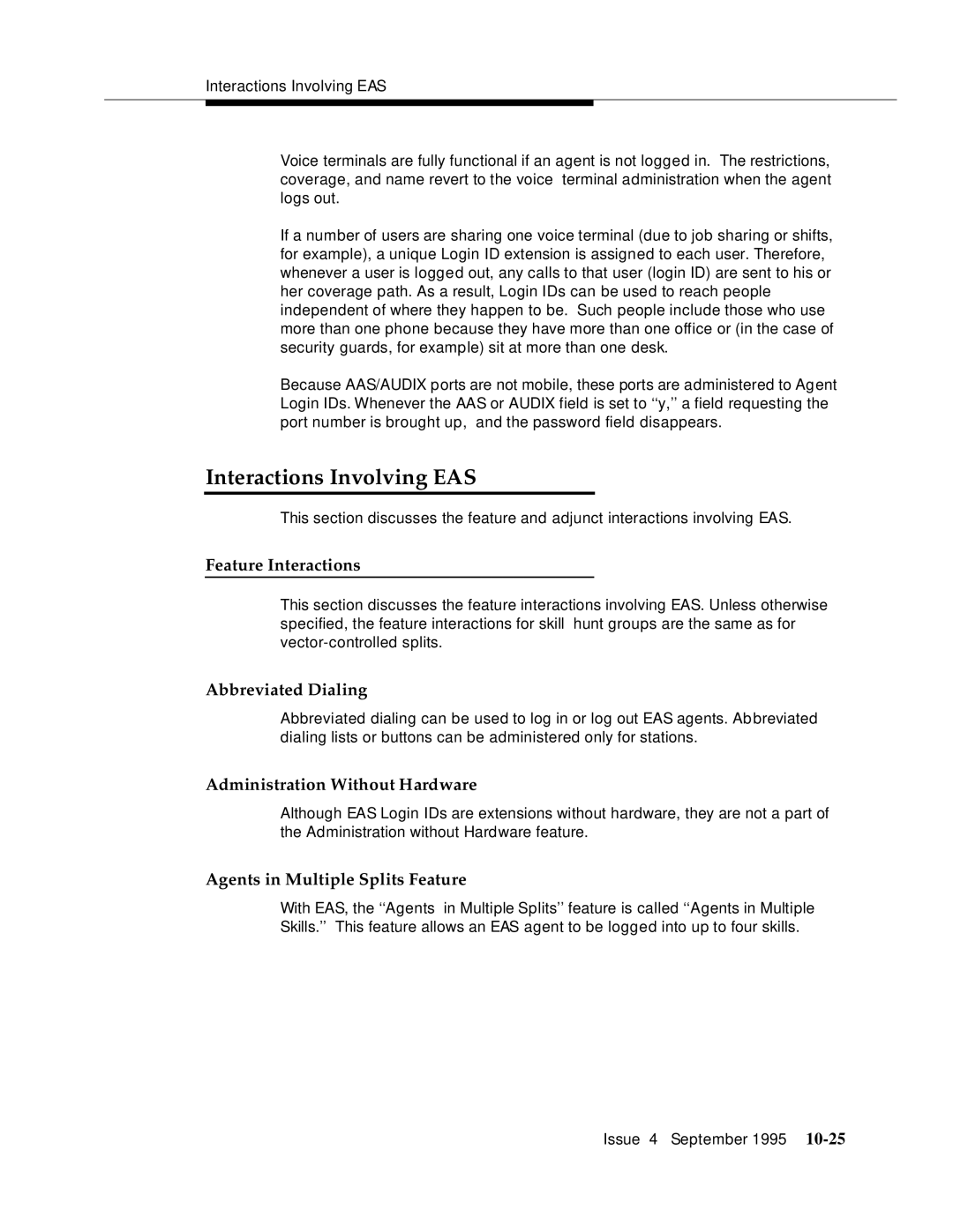 AT&T 555-230-520 Interactions Involving EAS, Feature Interactions, Abbreviated Dialing, Administration Without Hardware 