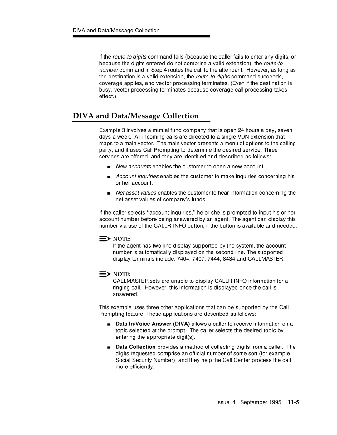 AT&T 555-230-520 manual Diva and Data/Message Collection 