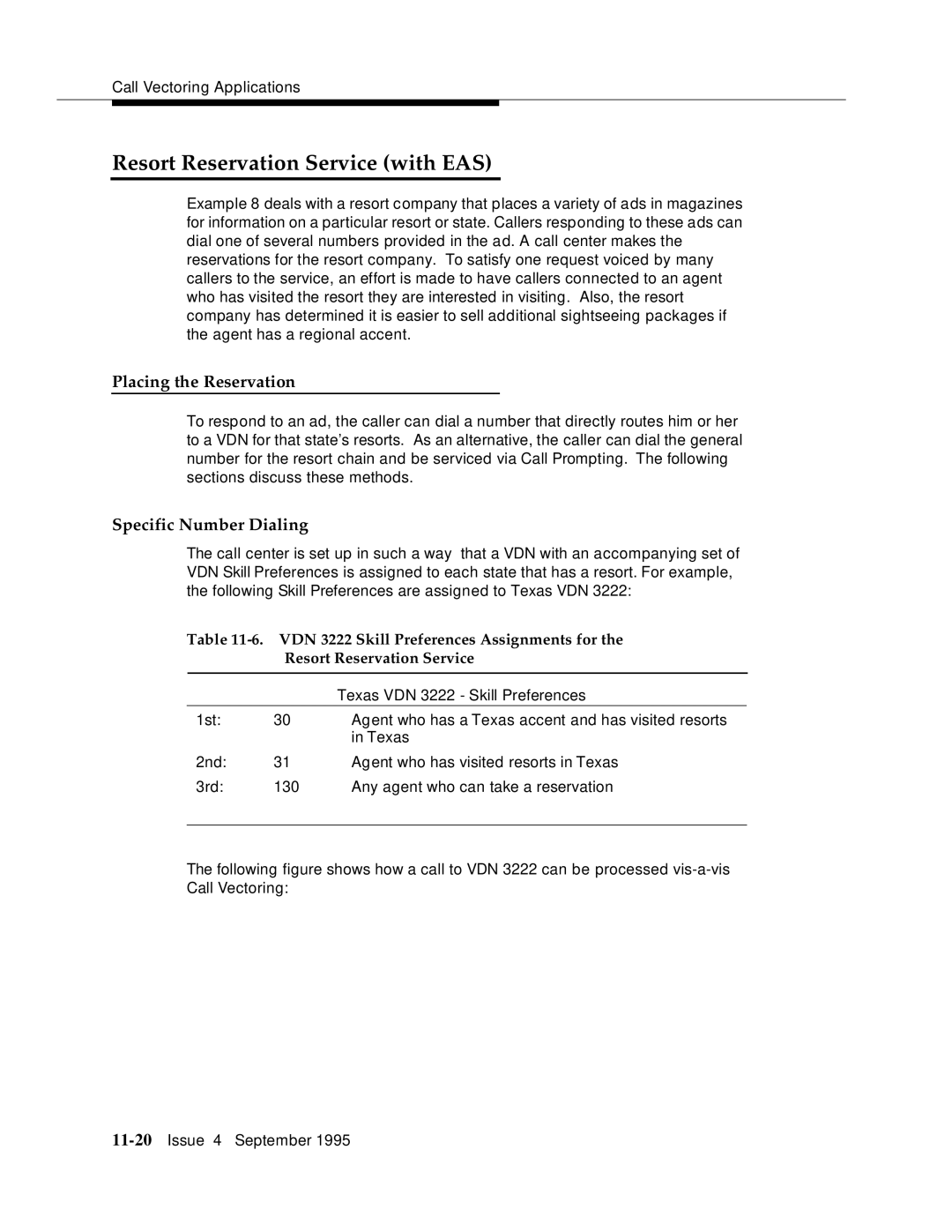 AT&T 555-230-520 manual Resort Reservation Service with EAS, Placing the Reservation, Specific Number Dialing 