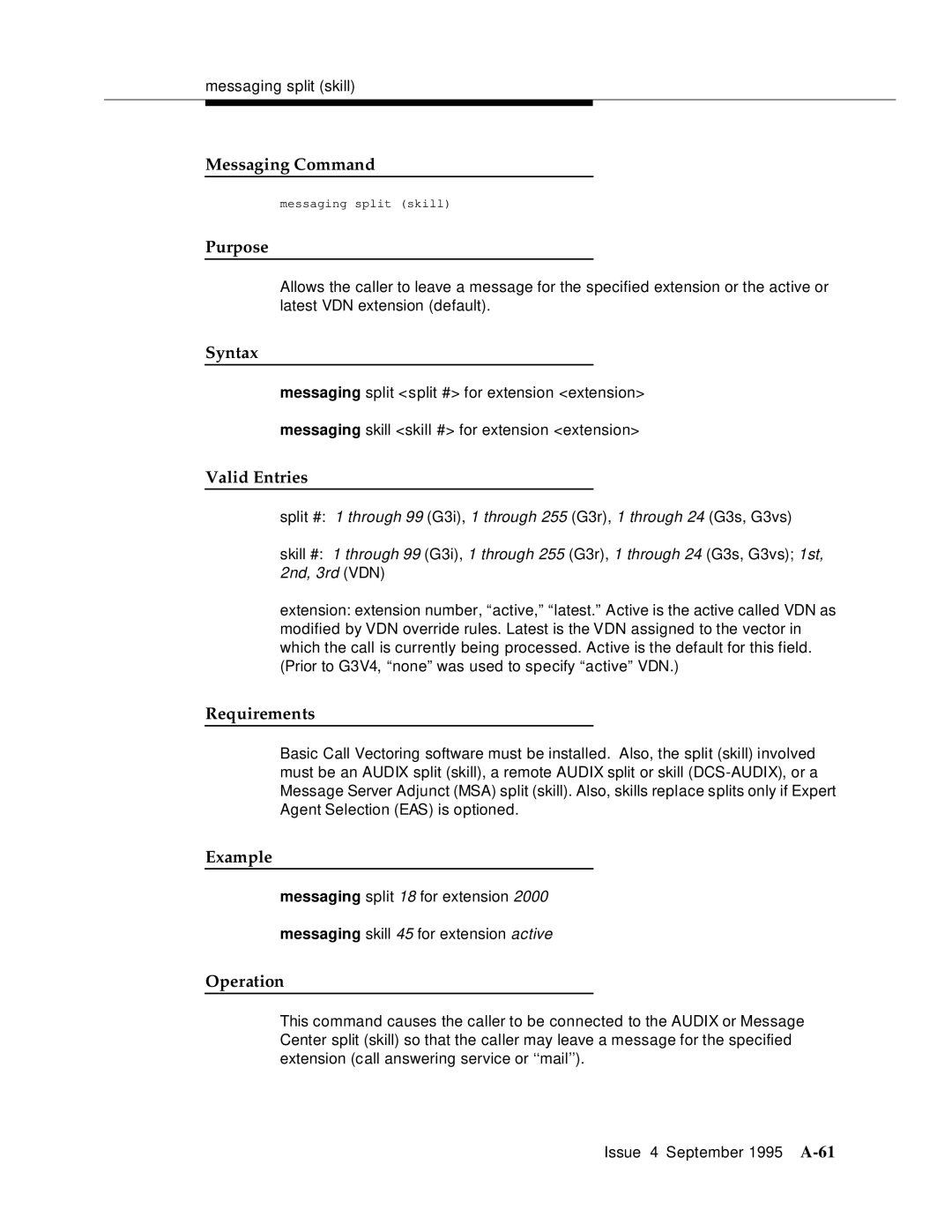 AT&T 555-230-520 manual Messaging Command, Purpose 