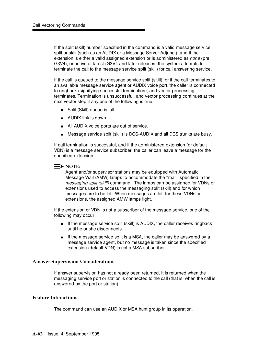 AT&T 555-230-520 manual Answer Supervision Considerations 