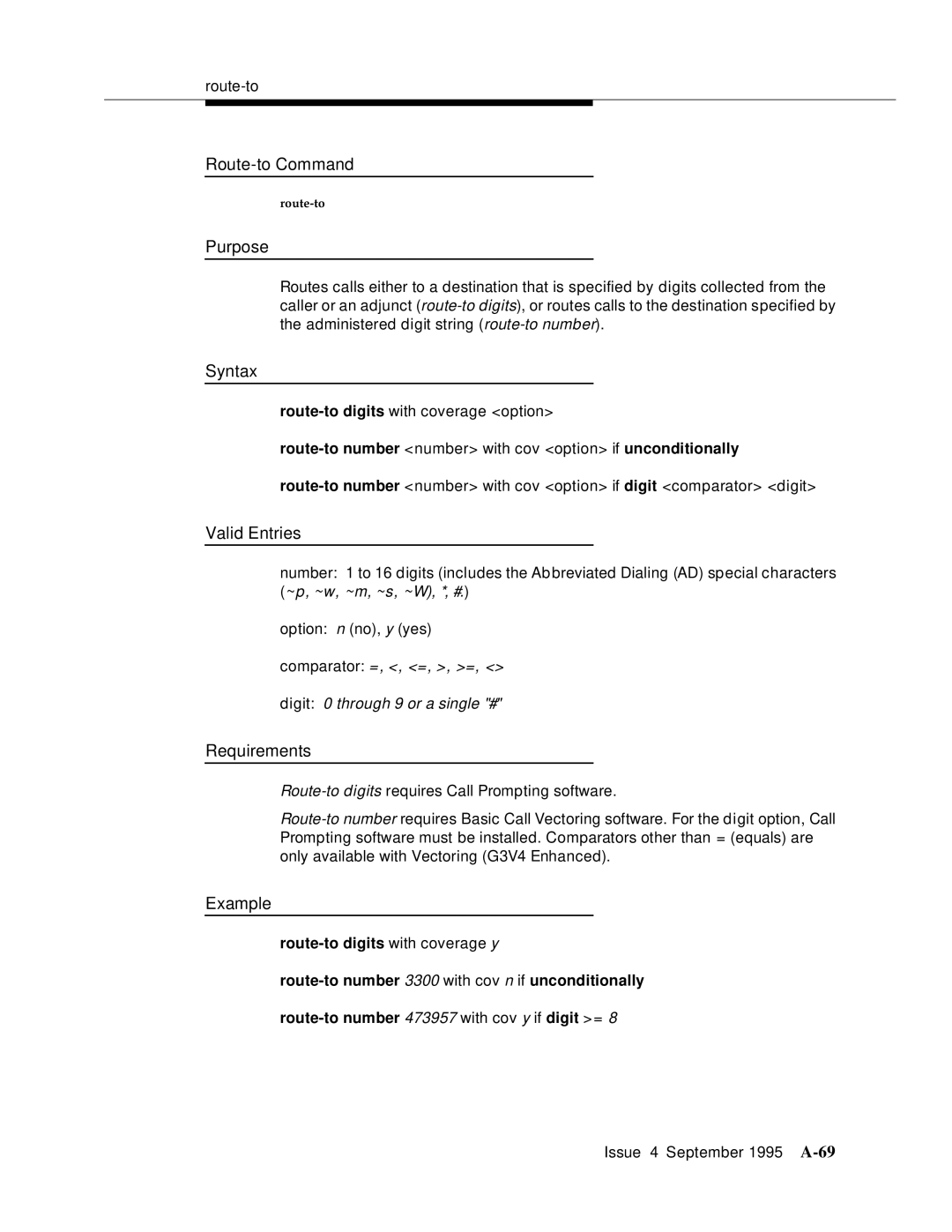 AT&T 555-230-520 manual Route-to Command, Route-to number number with cov option if unconditionally 