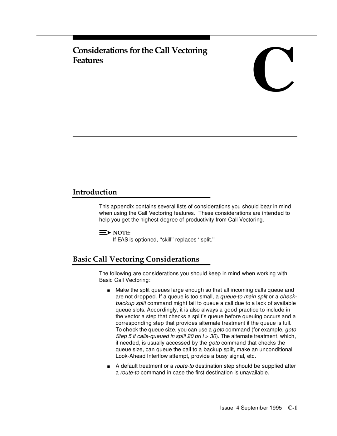 AT&T 555-230-520 manual Considerations for the Call Vectoring Features, Basic Call Vectoring Considerations 