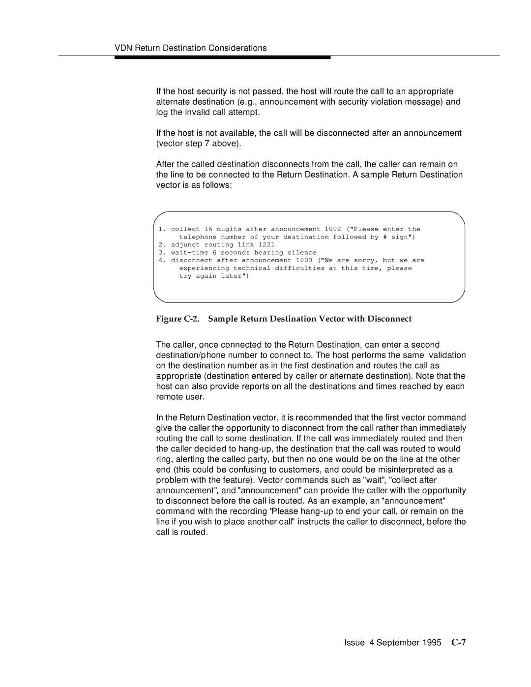 AT&T 555-230-520 manual Figure C-2. Sample Return Destination Vector with Disconnect 