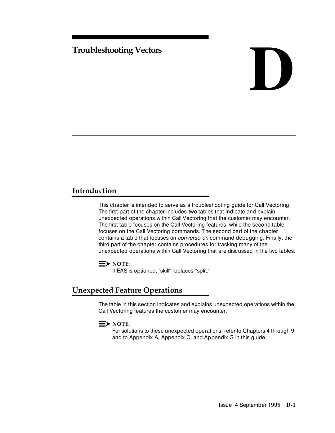 AT&T 555-230-520 manual Troubleshooting VectorsD, Unexpected Feature Operations 