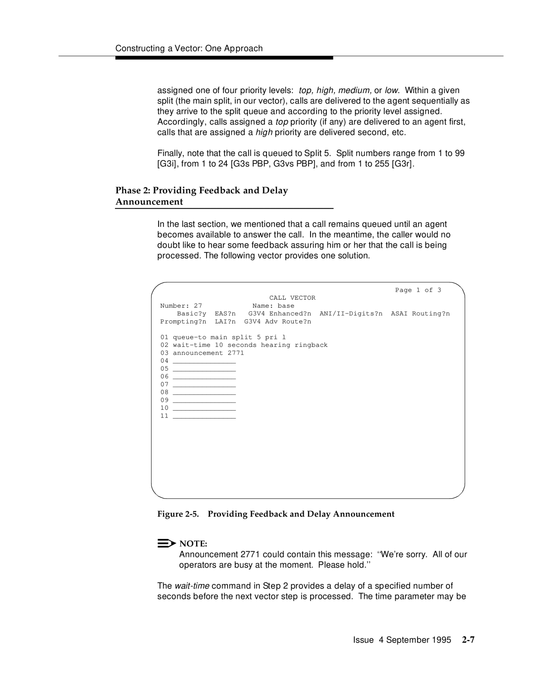 AT&T 555-230-520 manual Phase 2 Providing Feedback and Delay Announcement 