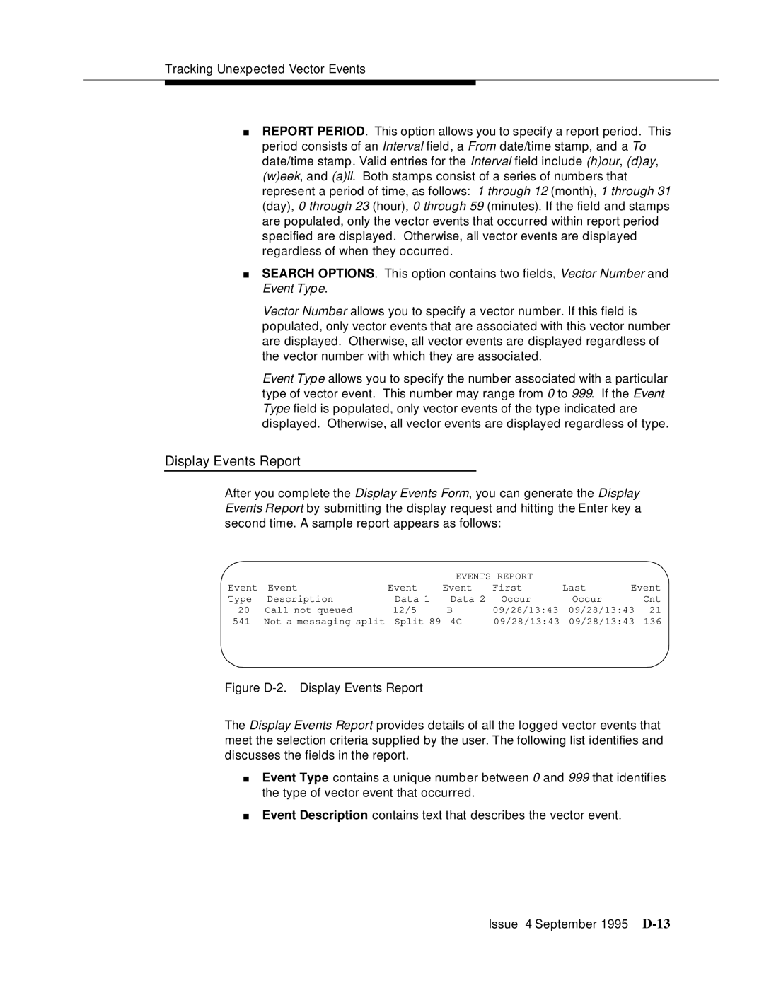 AT&T 555-230-520 manual Figure D-2. Display Events Report 