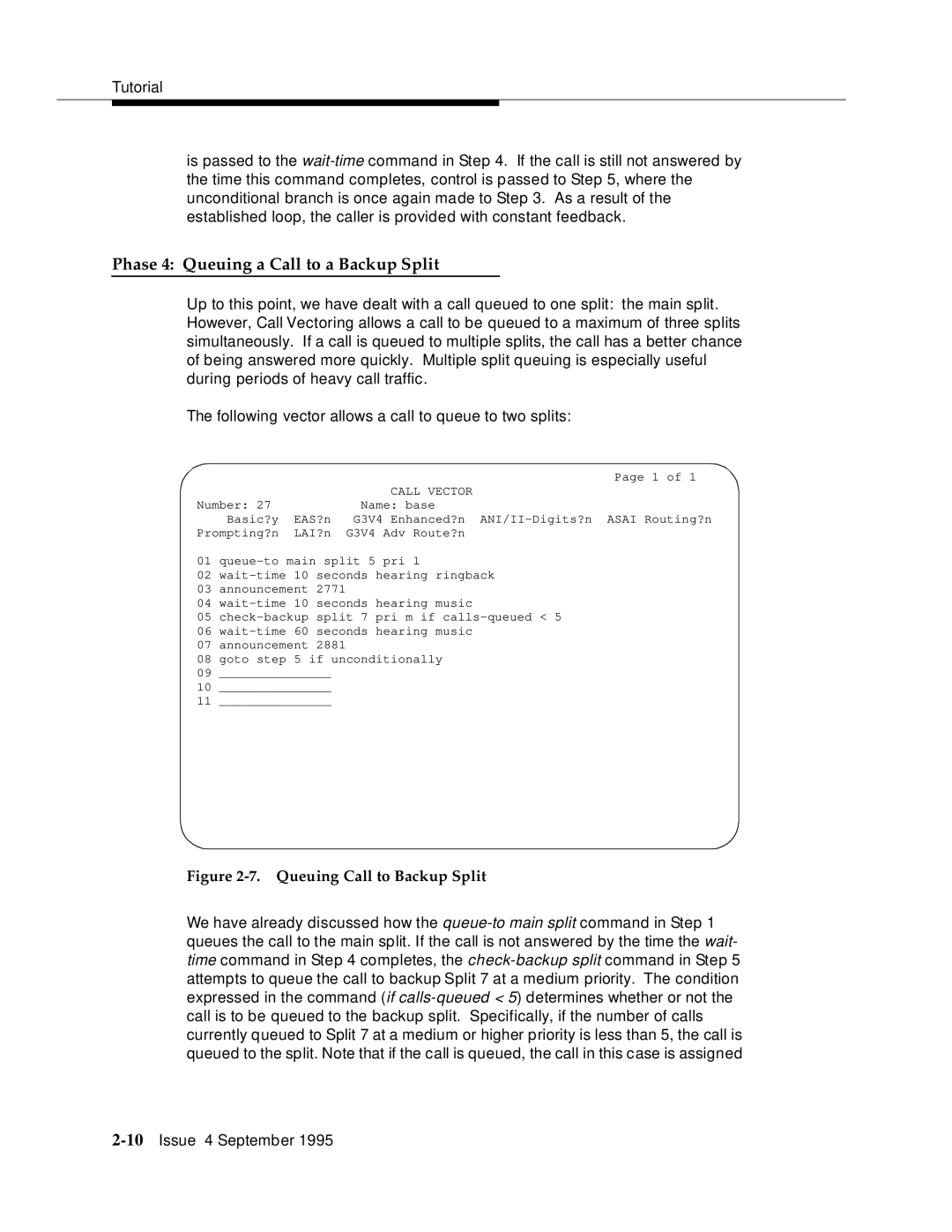 AT&T 555-230-520 manual Phase 4 Queuing a Call to a Backup Split, Queuing Call to Backup Split 