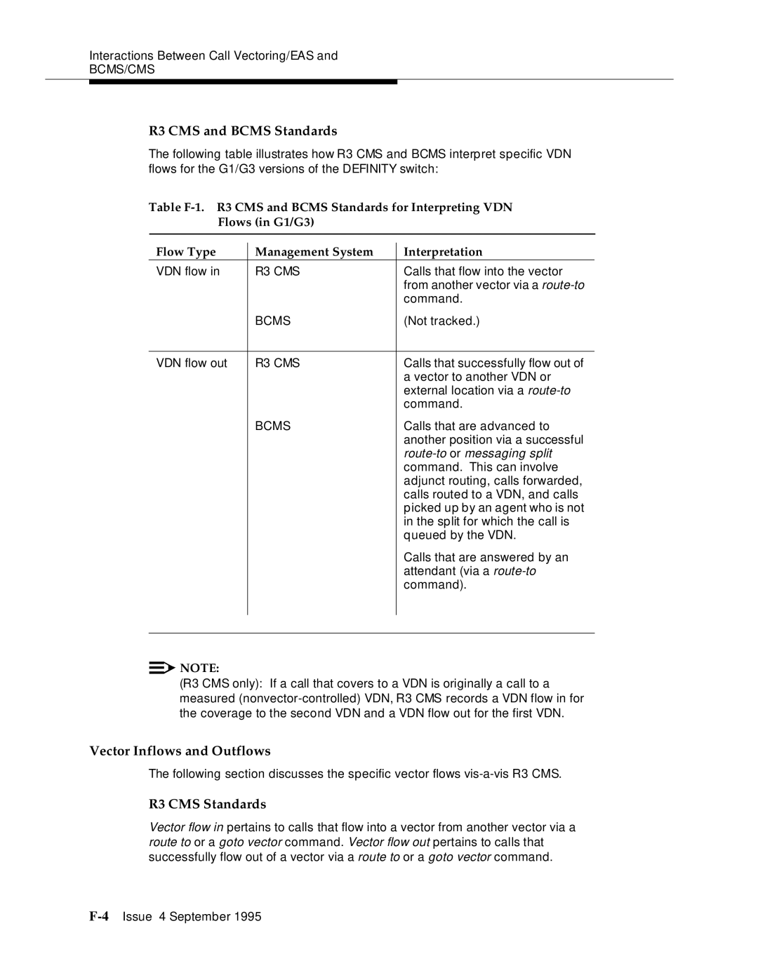 AT&T 555-230-520 manual R3 CMS and Bcms Standards, Vector Inflows and Outflows 