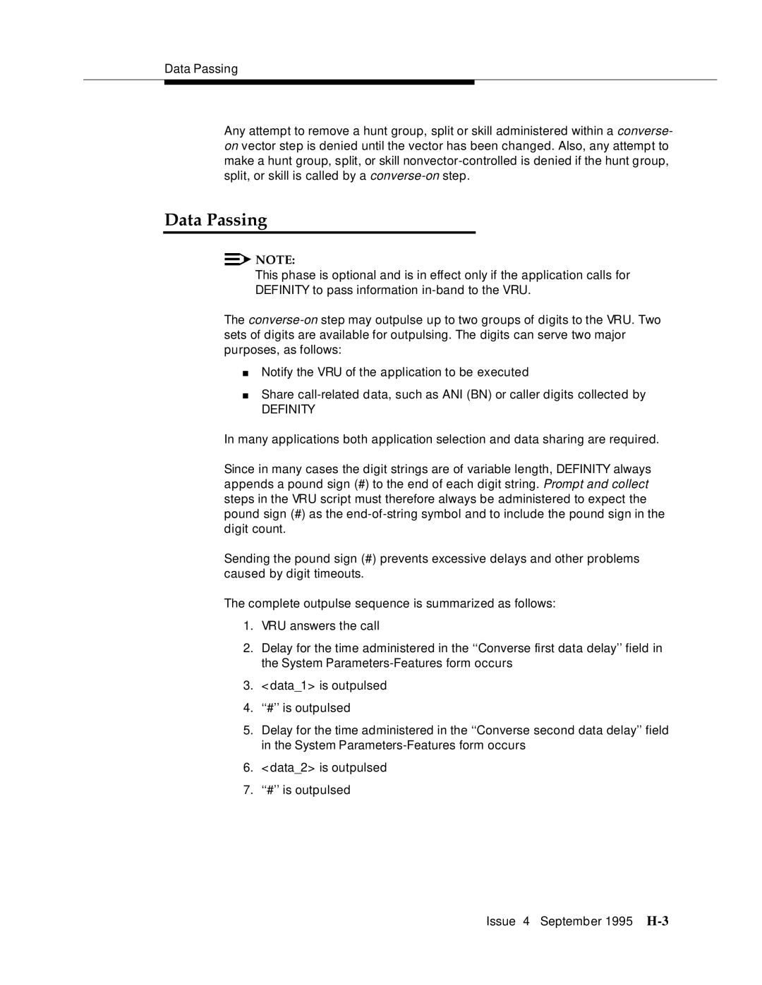 AT&T 555-230-520 manual Data Passing, Definity 