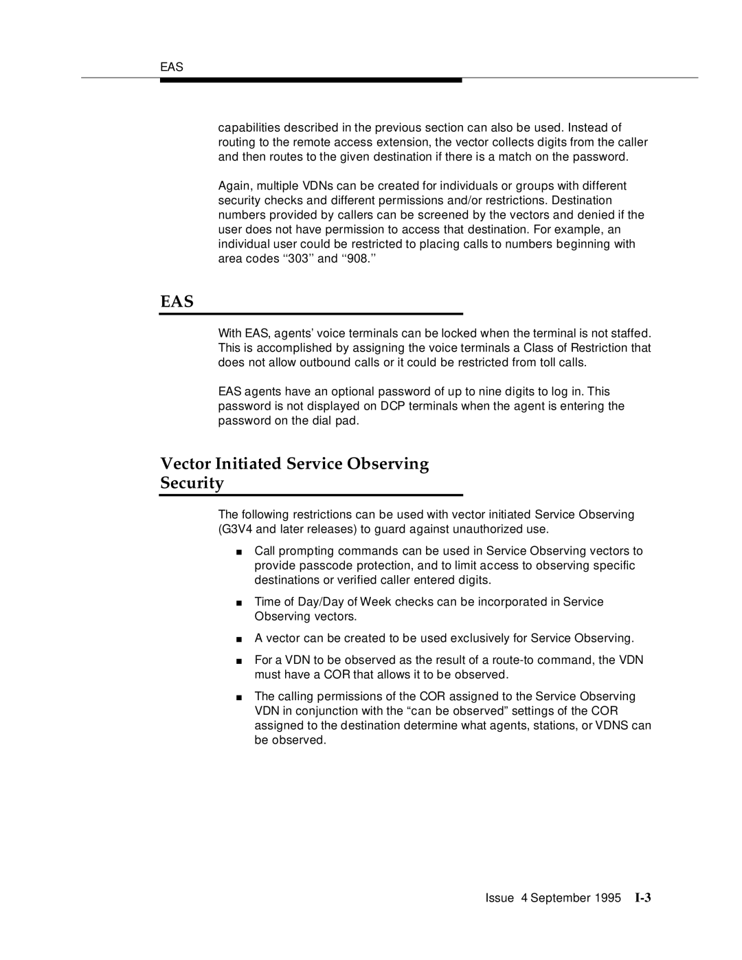 AT&T 555-230-520 manual Eas, Vector Initiated Service Observing Security 