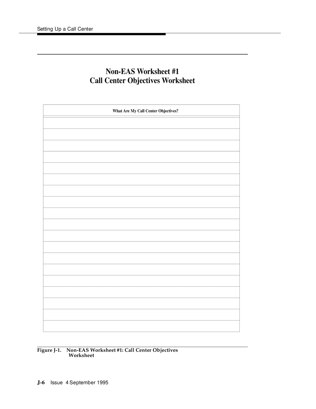 AT&T 555-230-520 manual Non-EAS Worksheet #1 Call Center Objectives Worksheet 