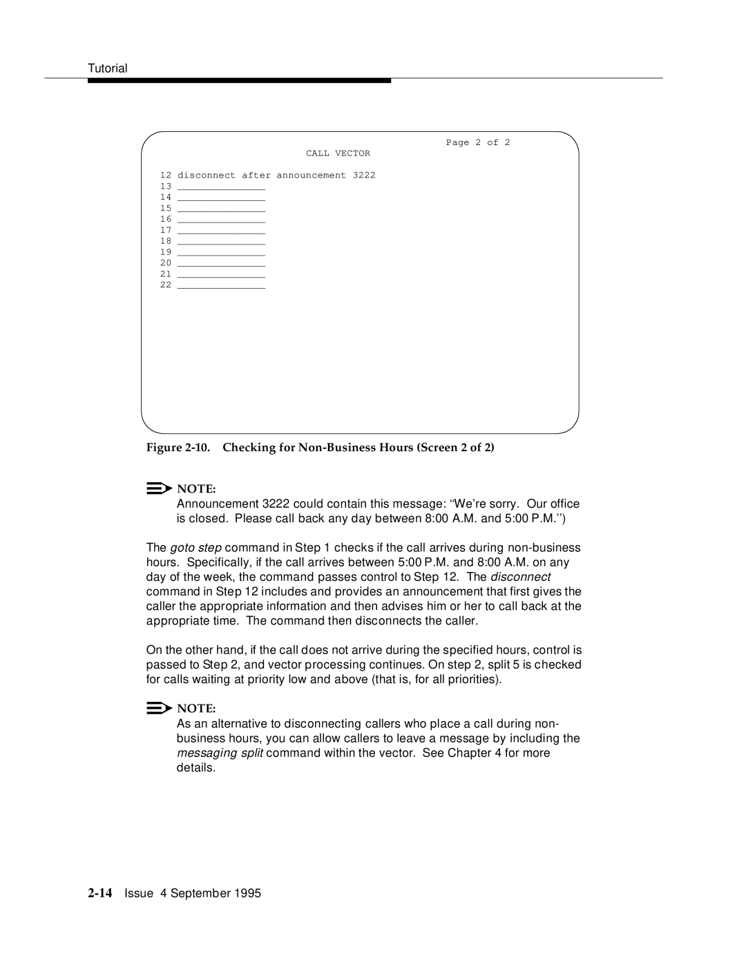 AT&T 555-230-520 manual Checking for Non-Business Hours Screen 2 