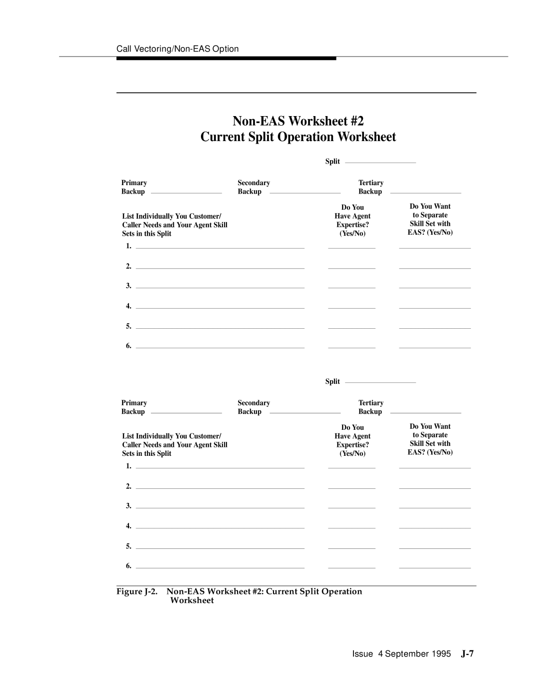 AT&T 555-230-520 manual Non-EAS Worksheet #2 Current Split Operation Worksheet 