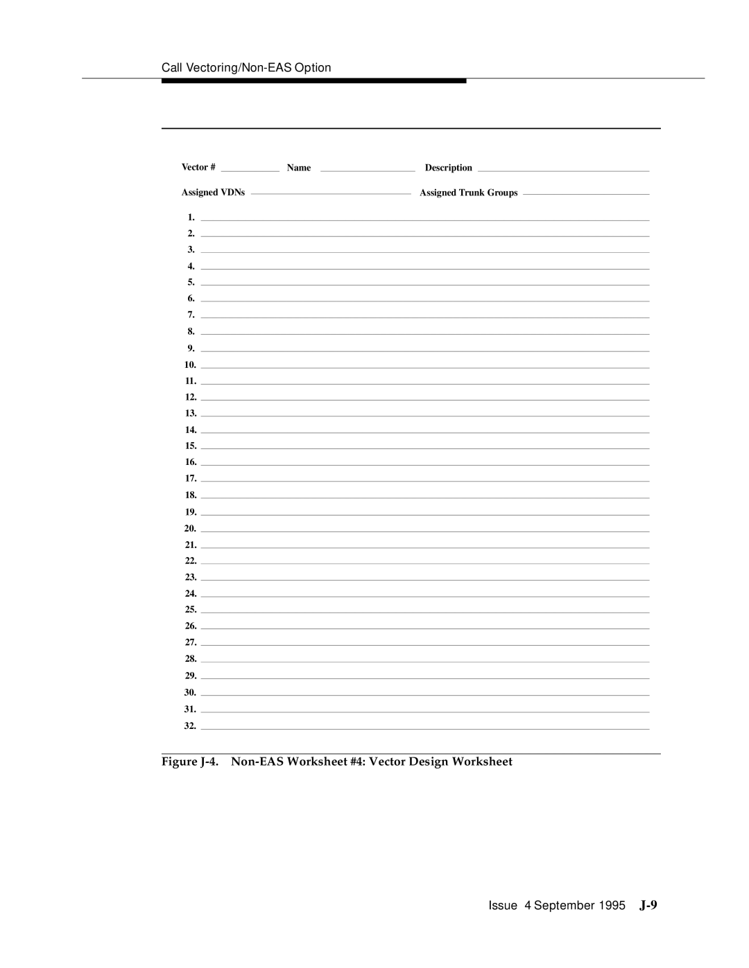 AT&T 555-230-520 manual Figure J-4. Non-EAS Worksheet #4 Vector Design Worksheet 