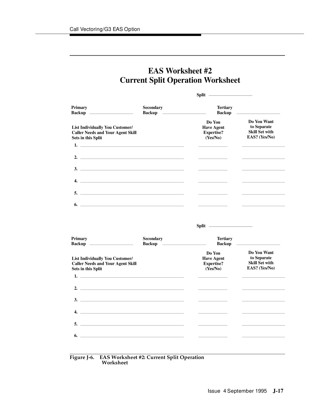 AT&T 555-230-520 manual EAS Worksheet #2 Current Split Operation Worksheet 