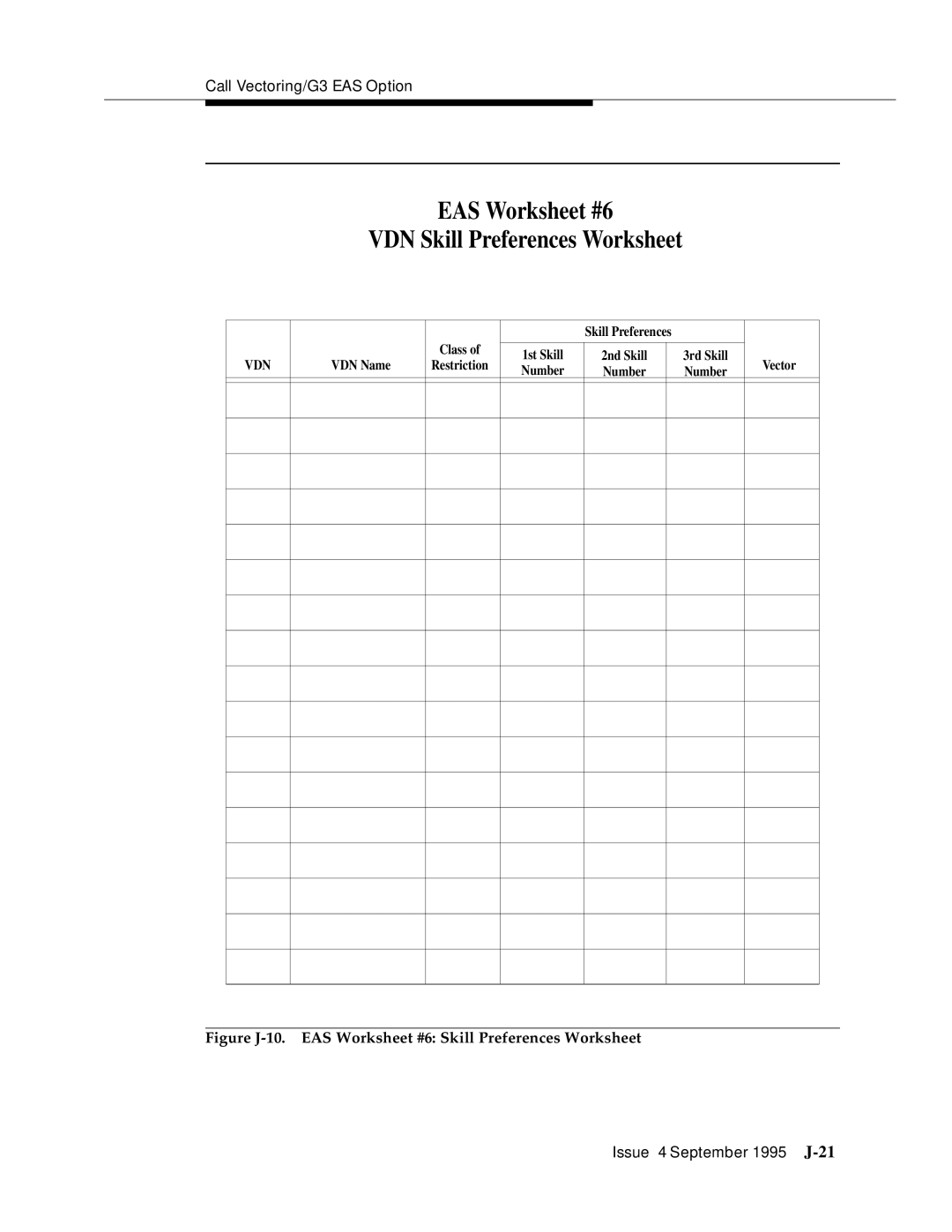 AT&T 555-230-520 manual EAS Worksheet #6 VDN Skill Preferences Worksheet 