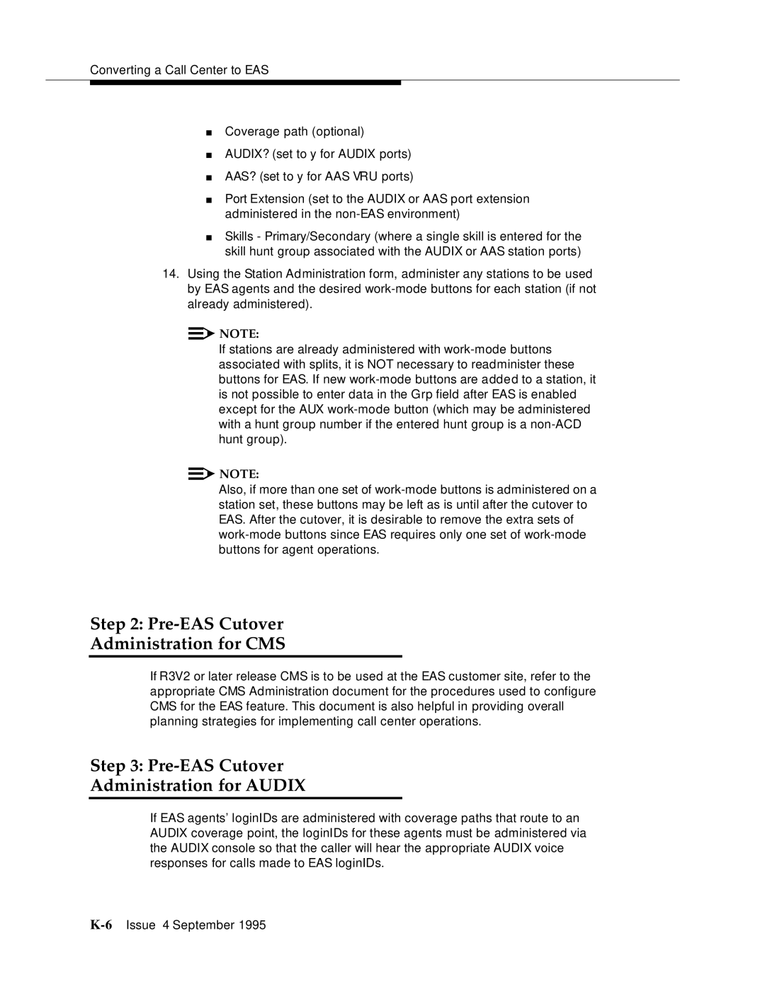 AT&T 555-230-520 manual Pre-EAS Cutover Administration for CMS, Pre-EAS Cutover Administration for Audix 