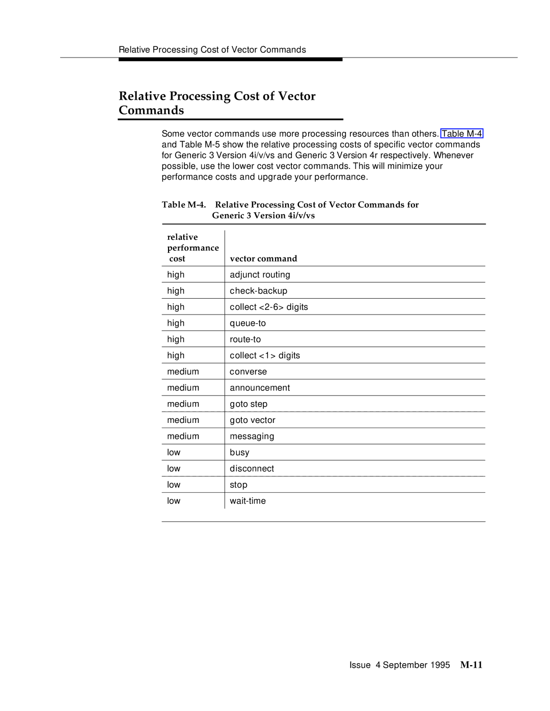 AT&T 555-230-520 manual Relative Processing Cost of Vector Commands 