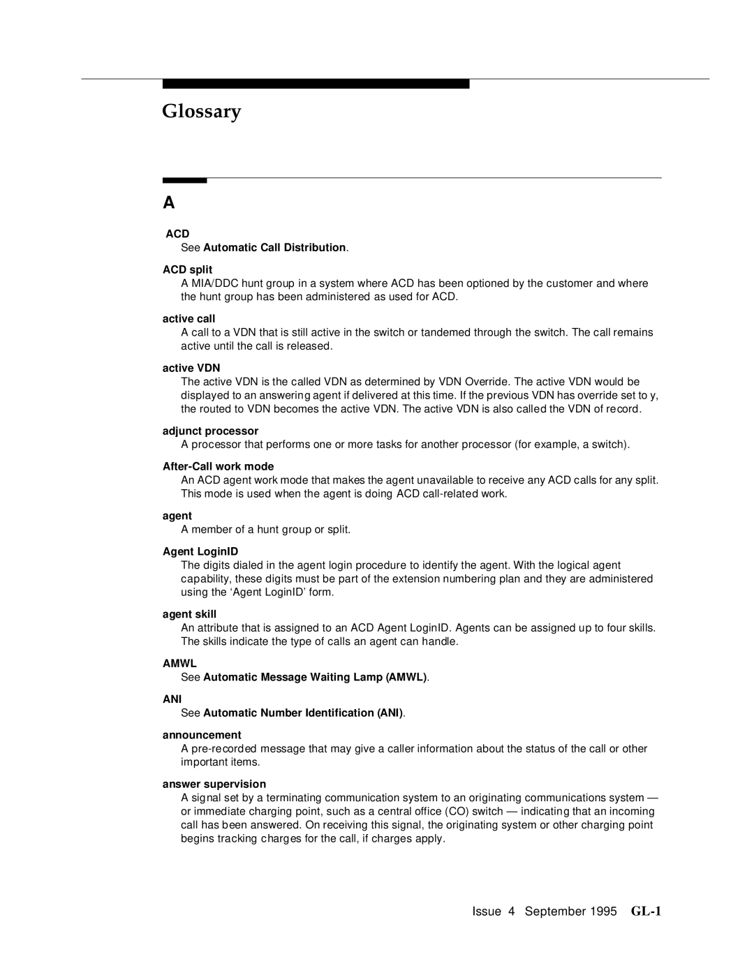 AT&T 555-230-520 manual Glossary, Acd 