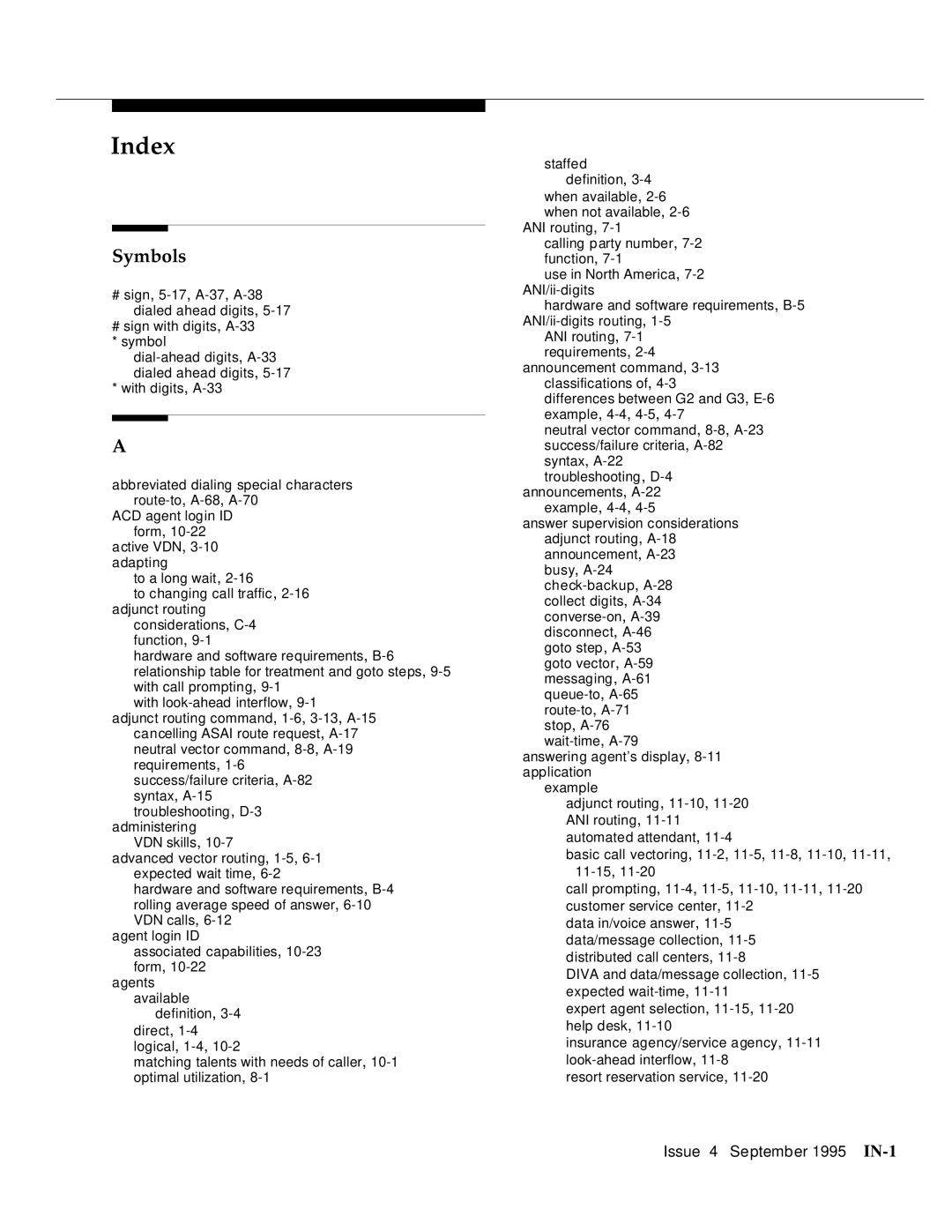 AT&T 555-230-520 manual Index, Symbols 