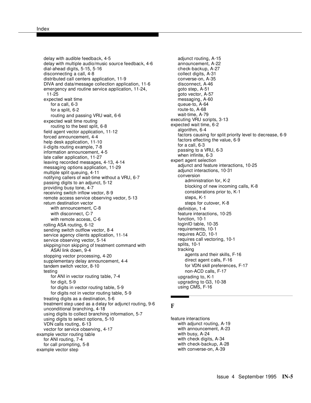 AT&T 555-230-520 manual Issue 4 September 1995 IN-5 