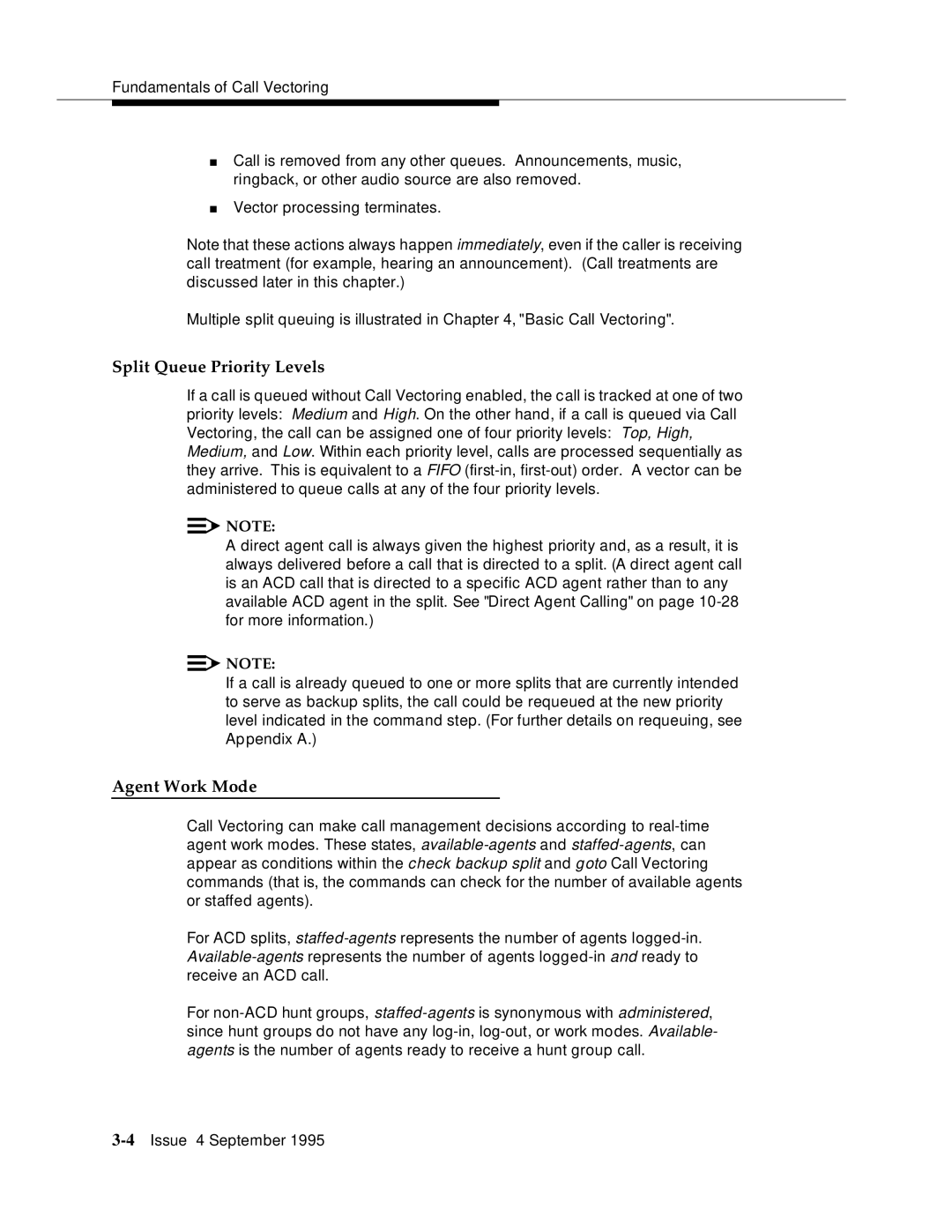 AT&T 555-230-520 manual Split Queue Priority Levels, Agent Work Mode 