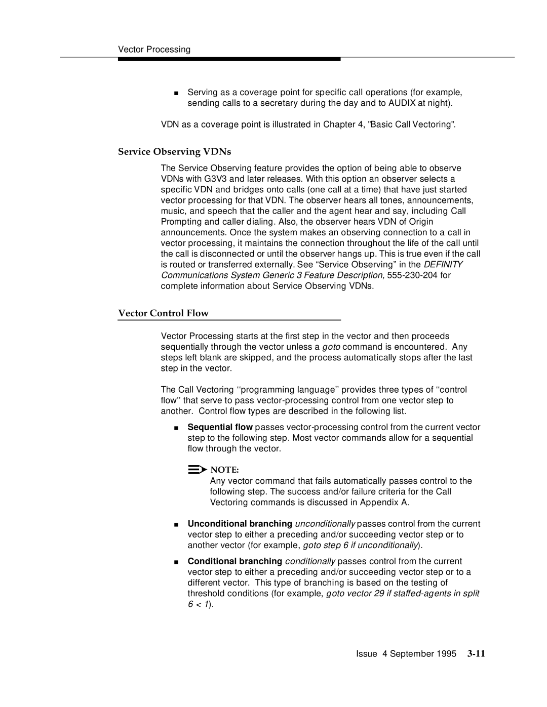 AT&T 555-230-520 manual Service Observing VDNs, Vector Control Flow 