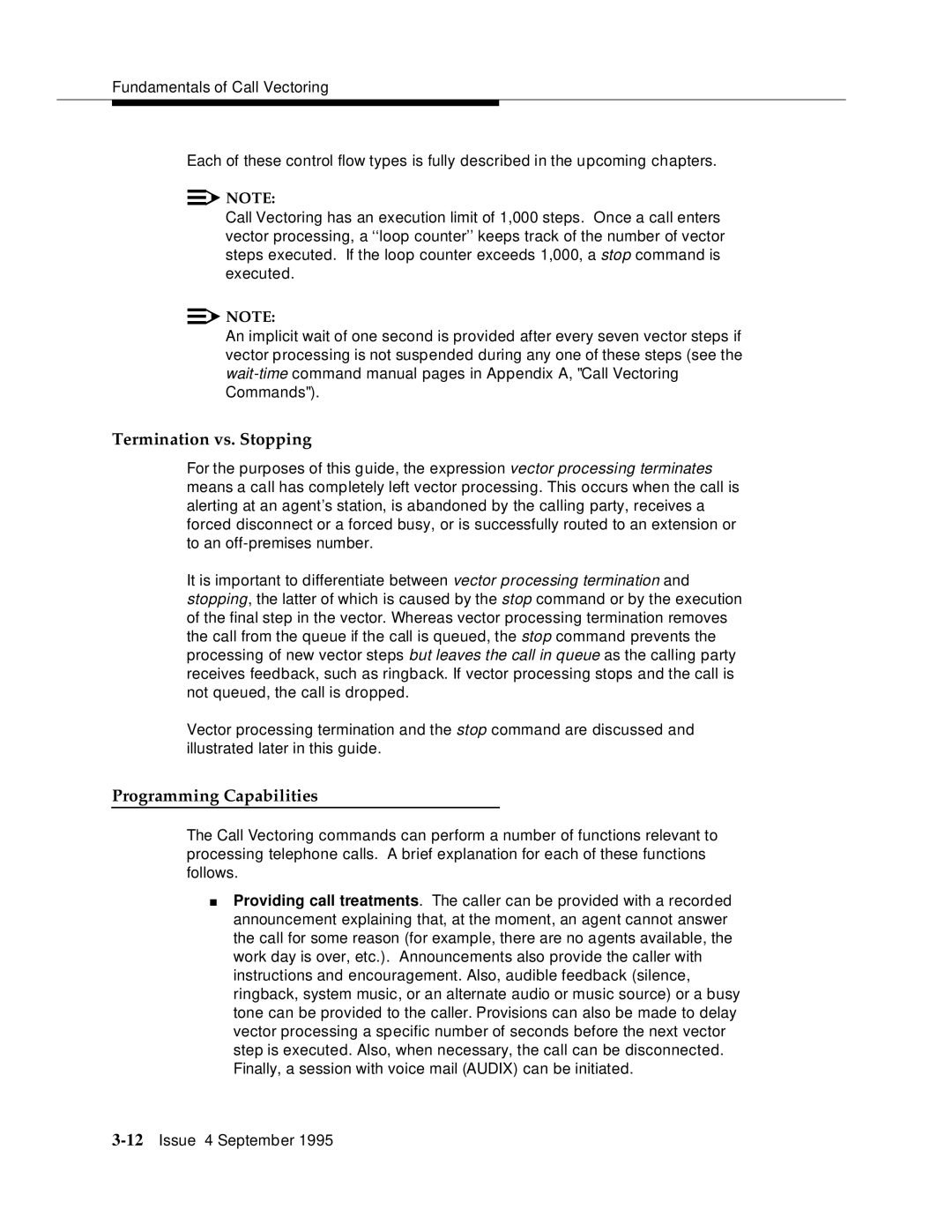 AT&T 555-230-520 manual Termination vs. Stopping, Programming Capabilities 