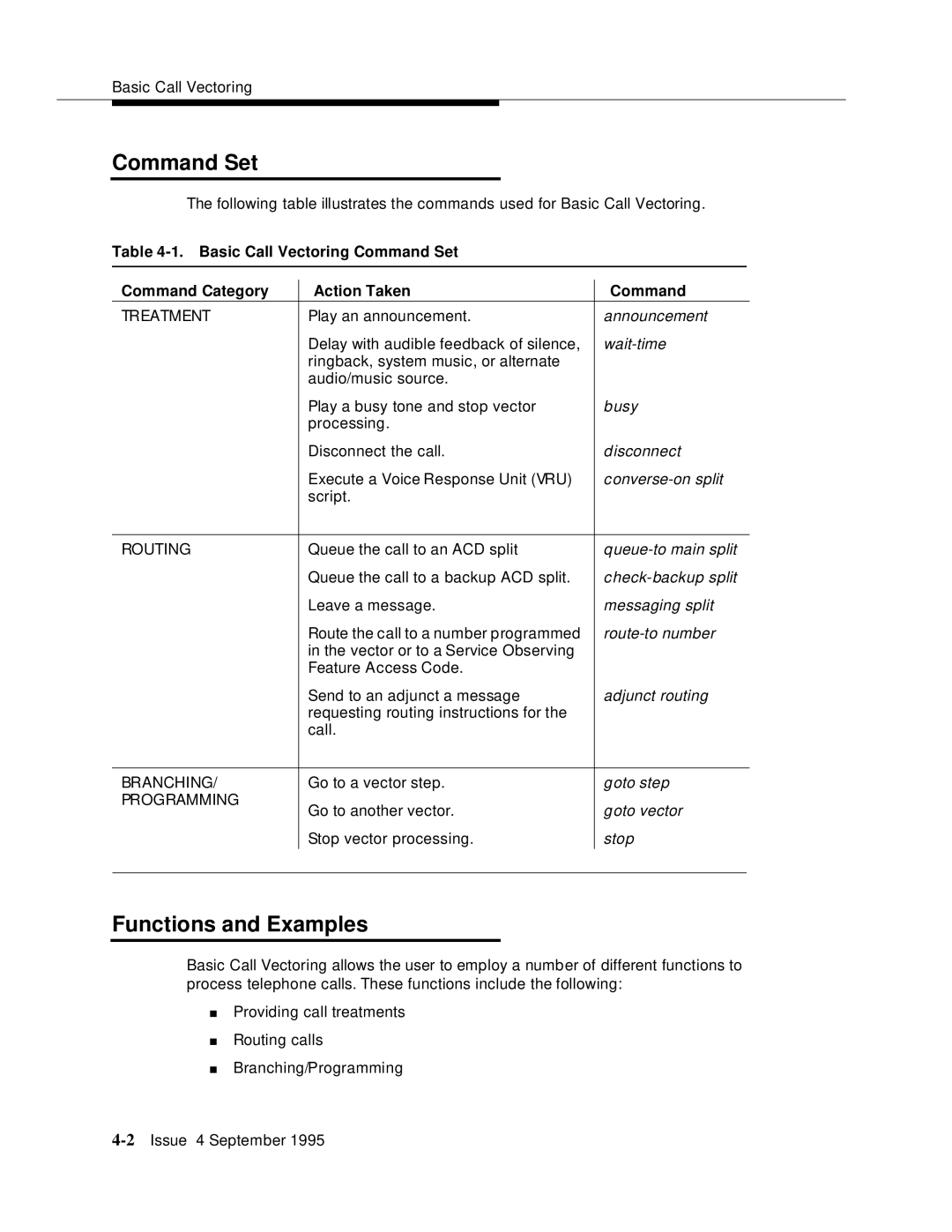 AT&T 555-230-520 manual Command Set, Functions and Examples 