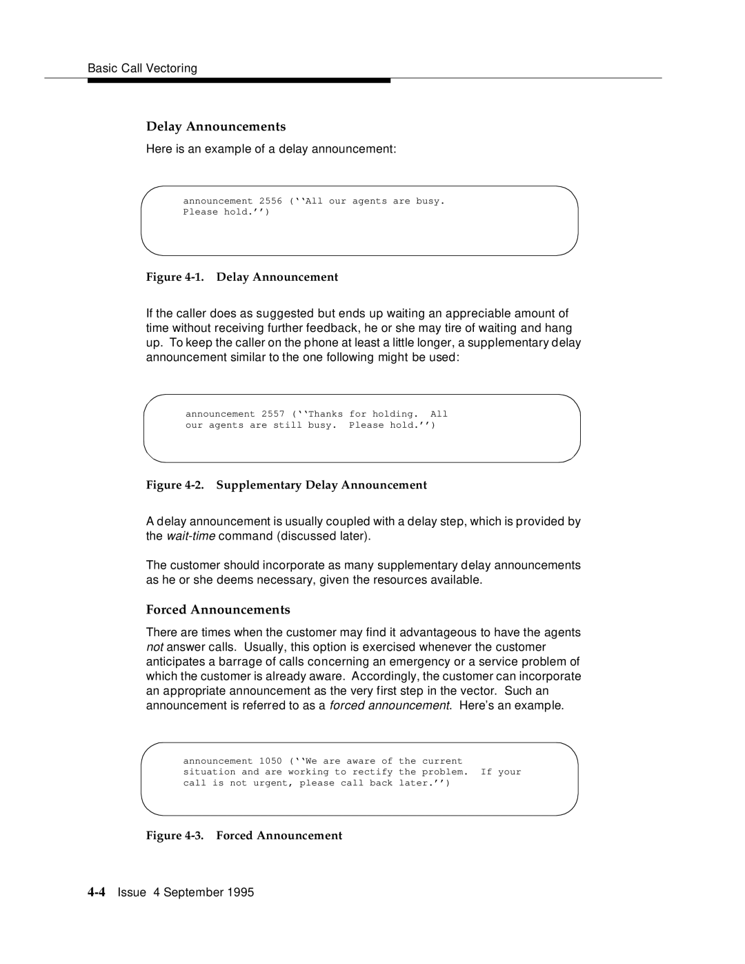 AT&T 555-230-520 manual Delay Announcements, Forced Announcements 