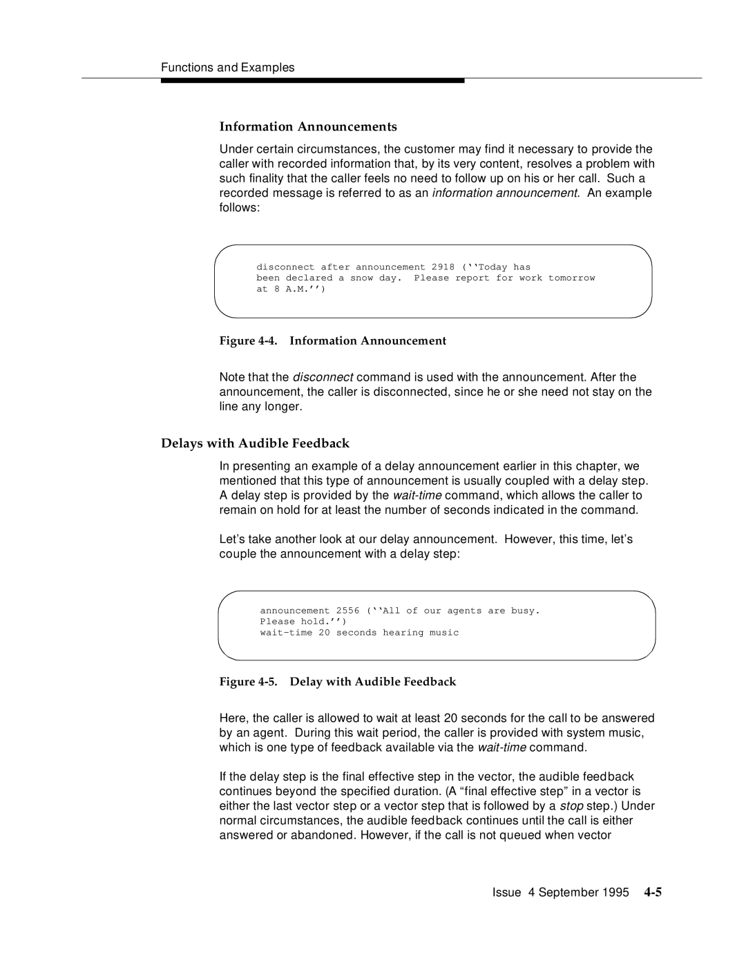 AT&T 555-230-520 manual Information Announcements, Delays with Audible Feedback 