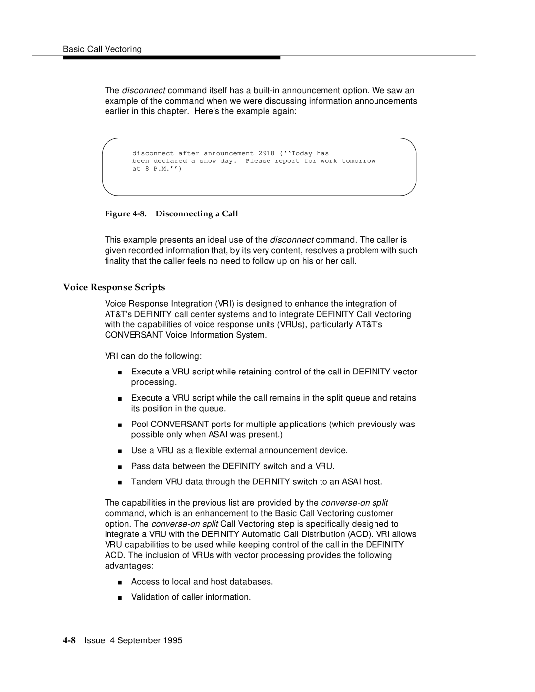 AT&T 555-230-520 manual Voice Response Scripts, Disconnecting a Call 