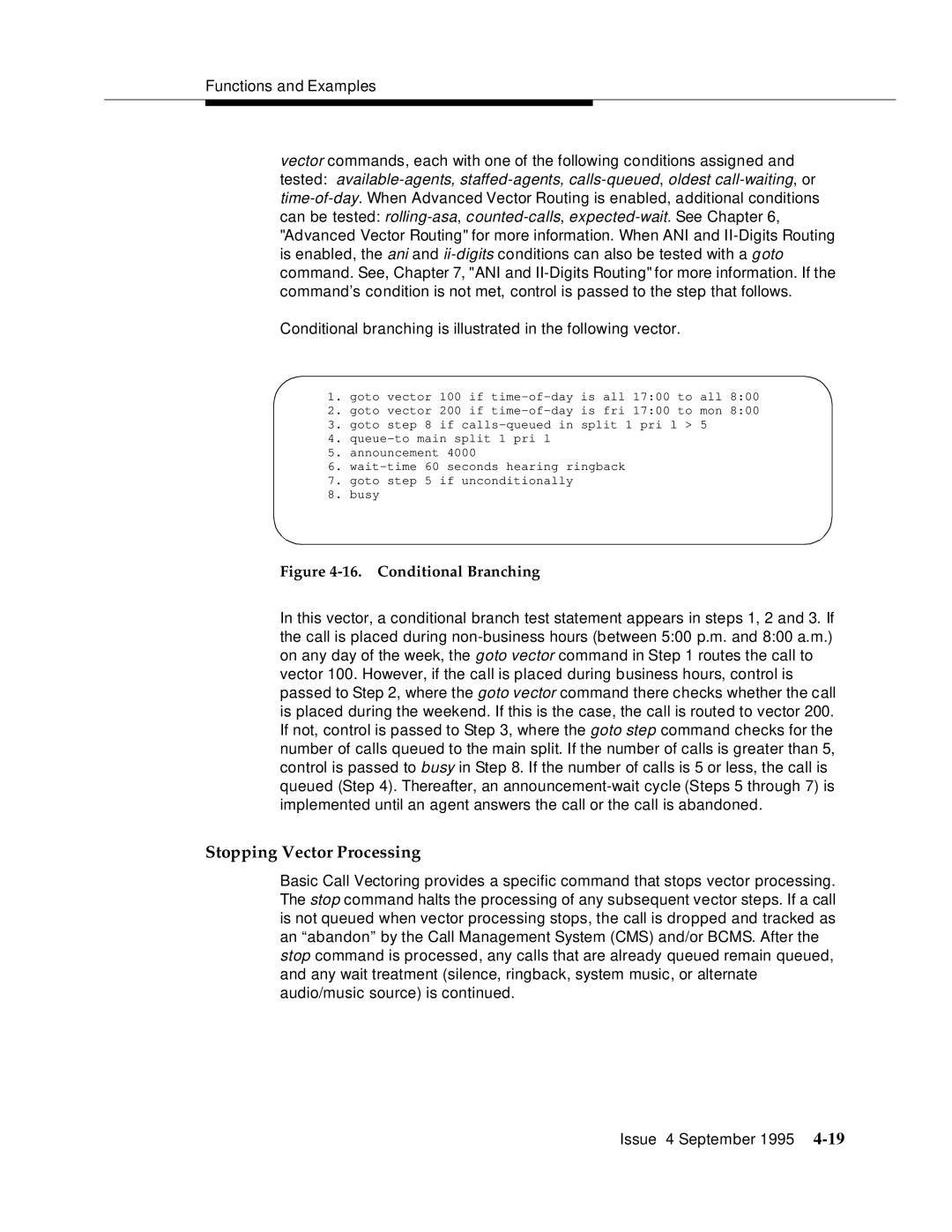 AT&T 555-230-520 manual Stopping Vector Processing, Conditional Branching 