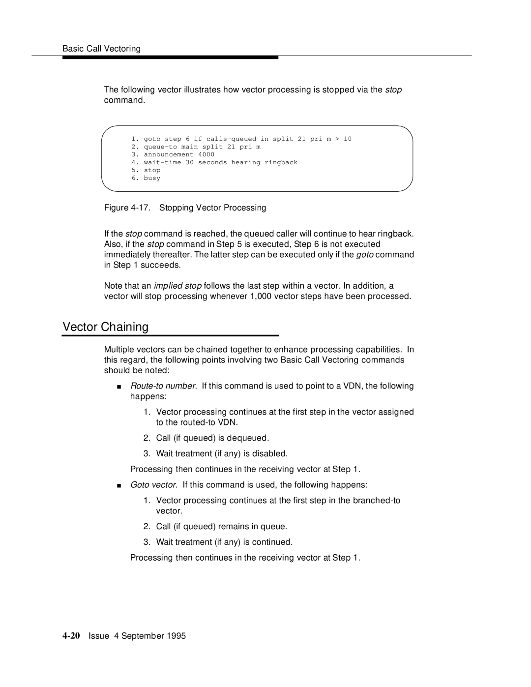 AT&T 555-230-520 manual Vector Chaining, Stopping Vector Processing 