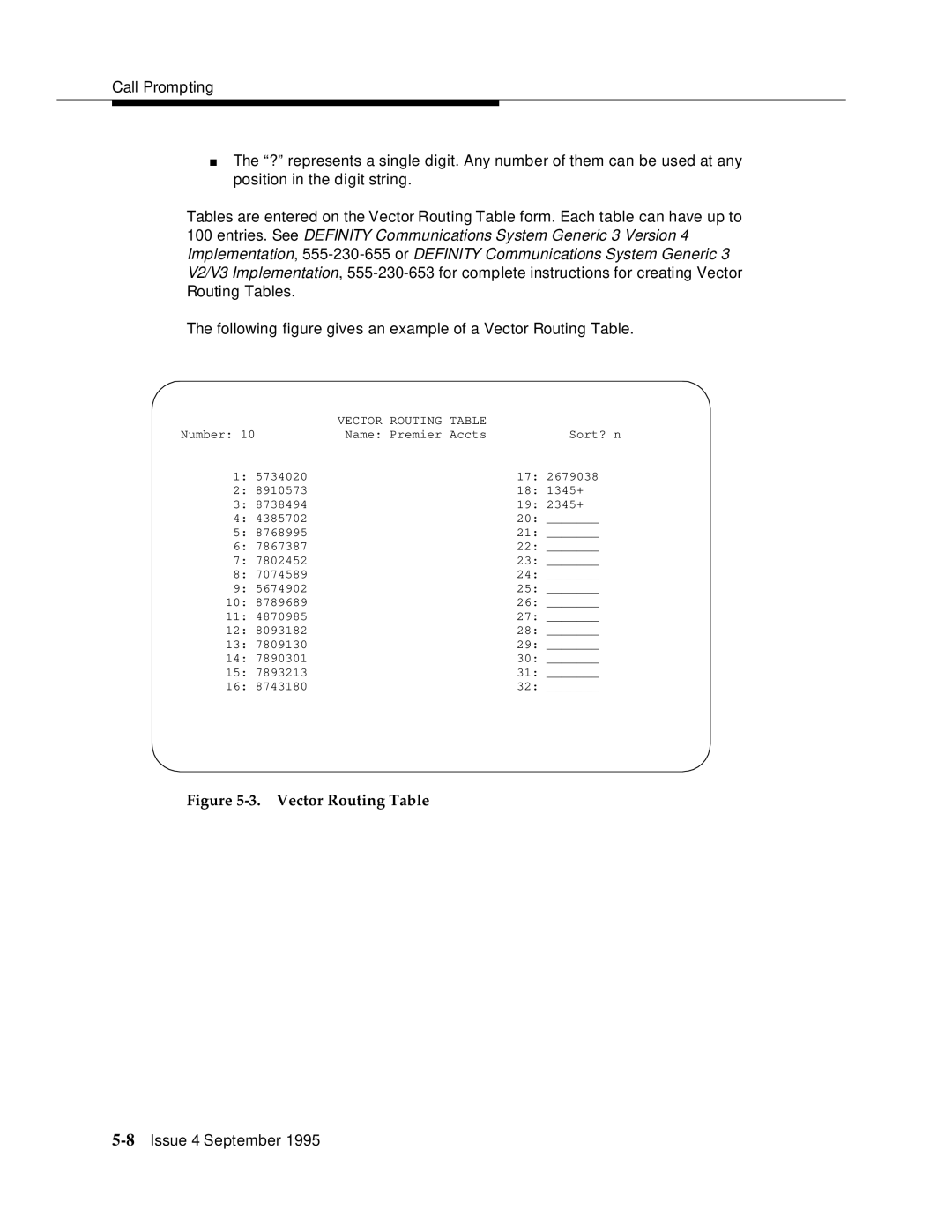 AT&T 555-230-520 manual Vector Routing Table 