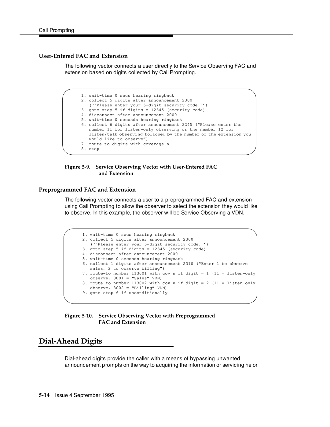 AT&T 555-230-520 manual Dial-Ahead Digits, User-Entered FAC and Extension, Preprogrammed FAC and Extension 