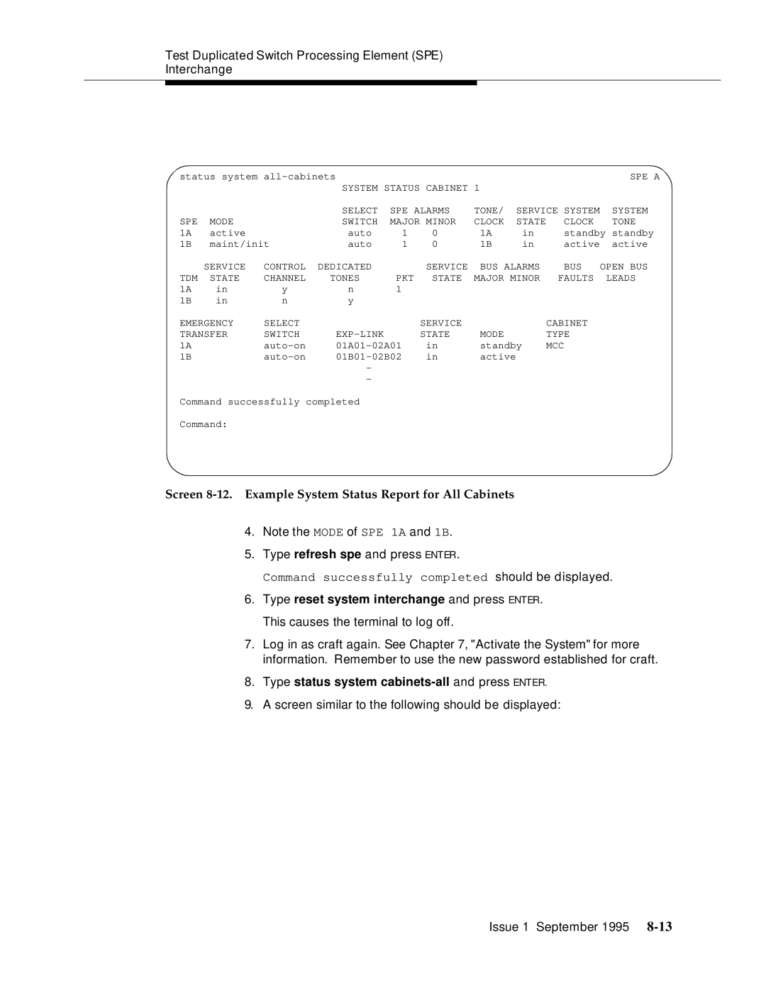 AT&T 555-230-894 manual Test Duplicated Switch Processing Element SPE Interchange 